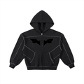 Contrast-Stitched Boxy Fleece Zip Hoodie