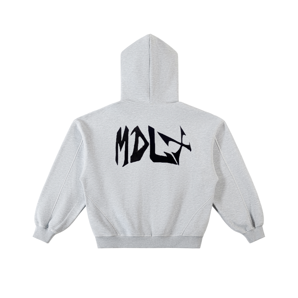 Contrast-Stitched Boxy Fleece Zip Hoodie